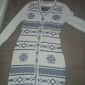 White and Blue Patterned Cardigan